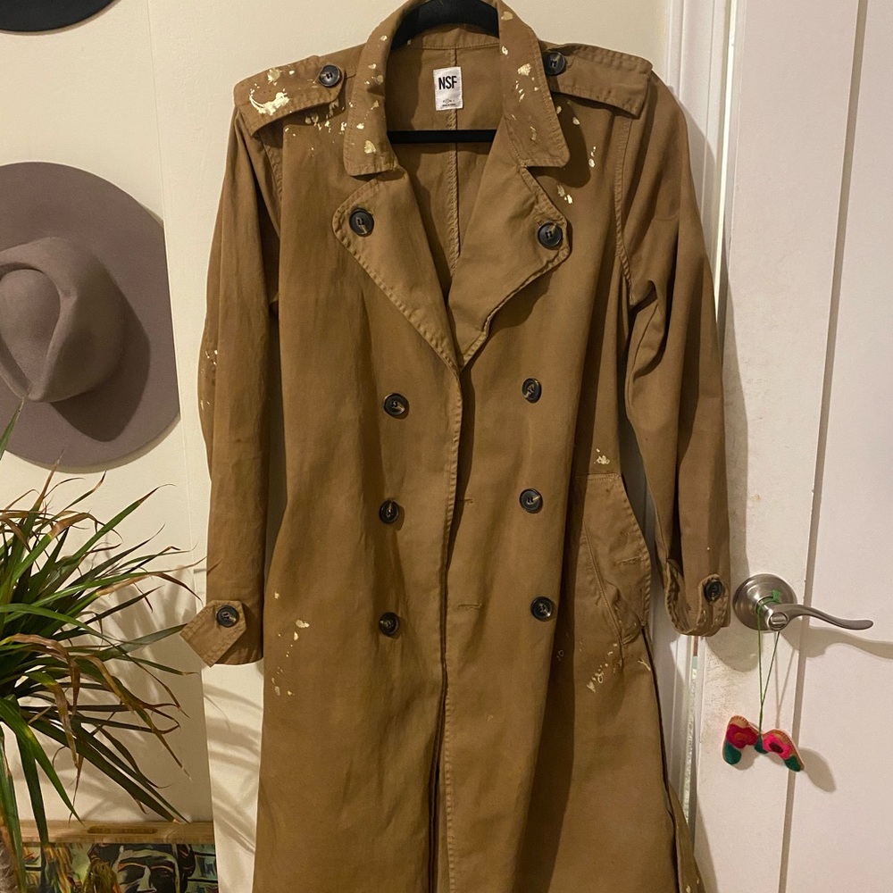 NSF trench coat with gold flakes